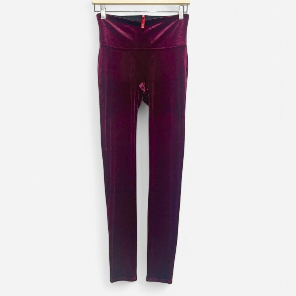 SPANX burgundy velvet Leggings Women size M 29" inseam